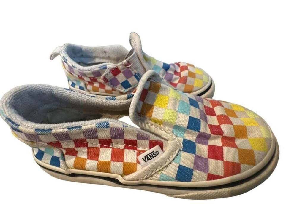 Vans Classic Slip-On Rainbow Checkerboard Toddler Size 8